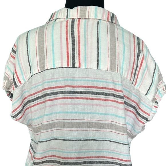 Vintage Linen Tie Front Striped Top Size Small - Picture 3 of 7
